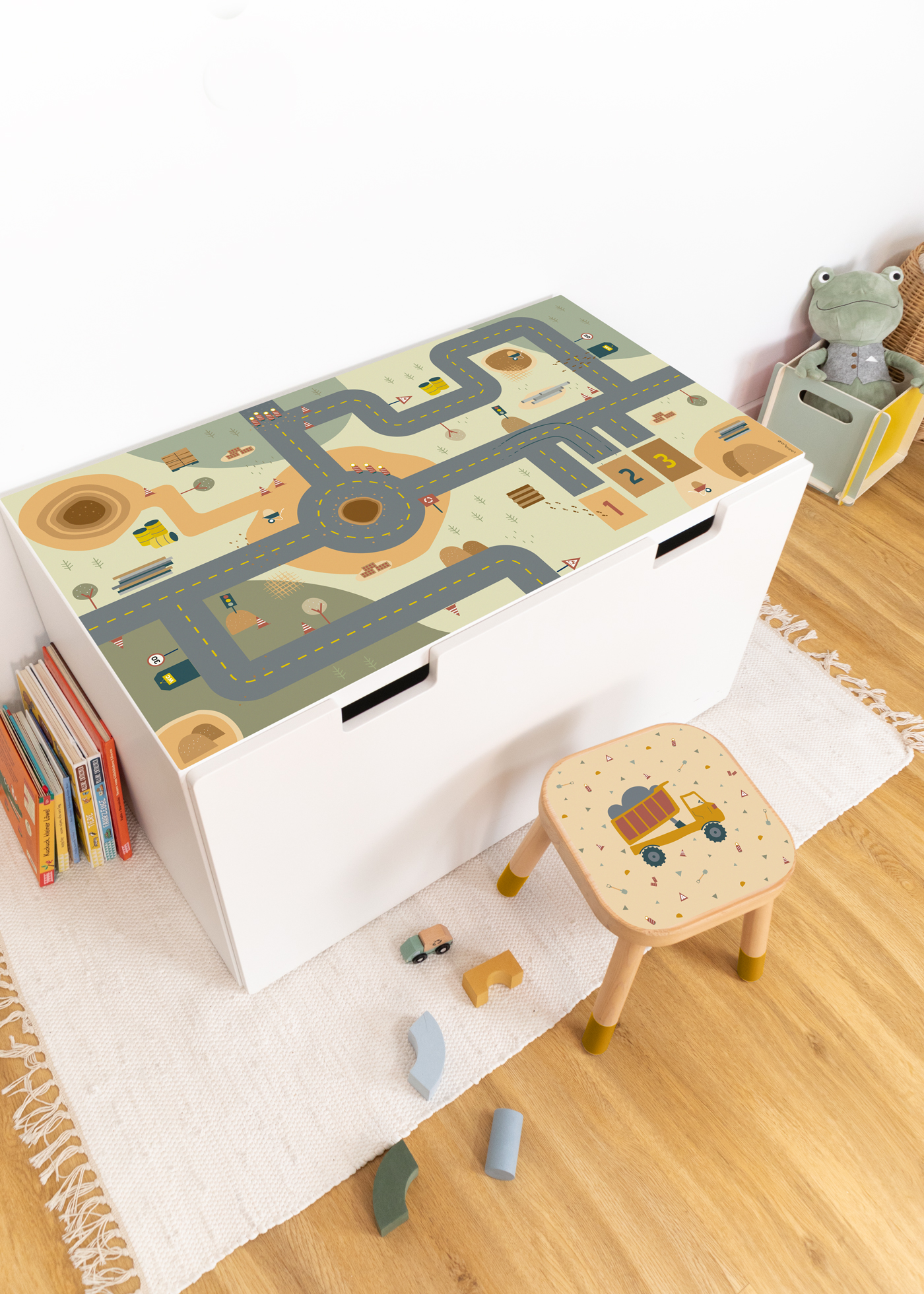 Klebefolie mit Spielstraße für IKEA Spieltisch Spieltisch Klebefolie mit Baustellenmotiv anbringen