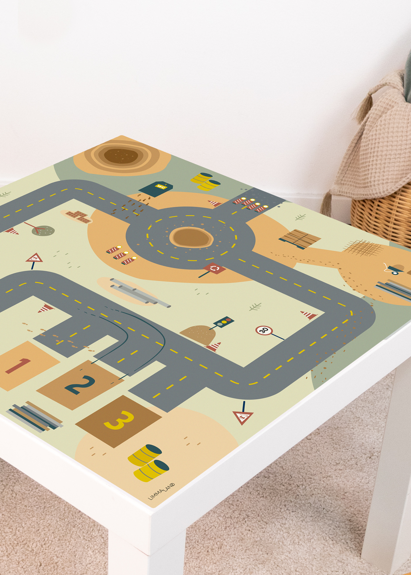 Spieltisch Klebefolie für das Kinderzimmer verwenden Baustellenmotiv für IKEA Spieltisch bekleben