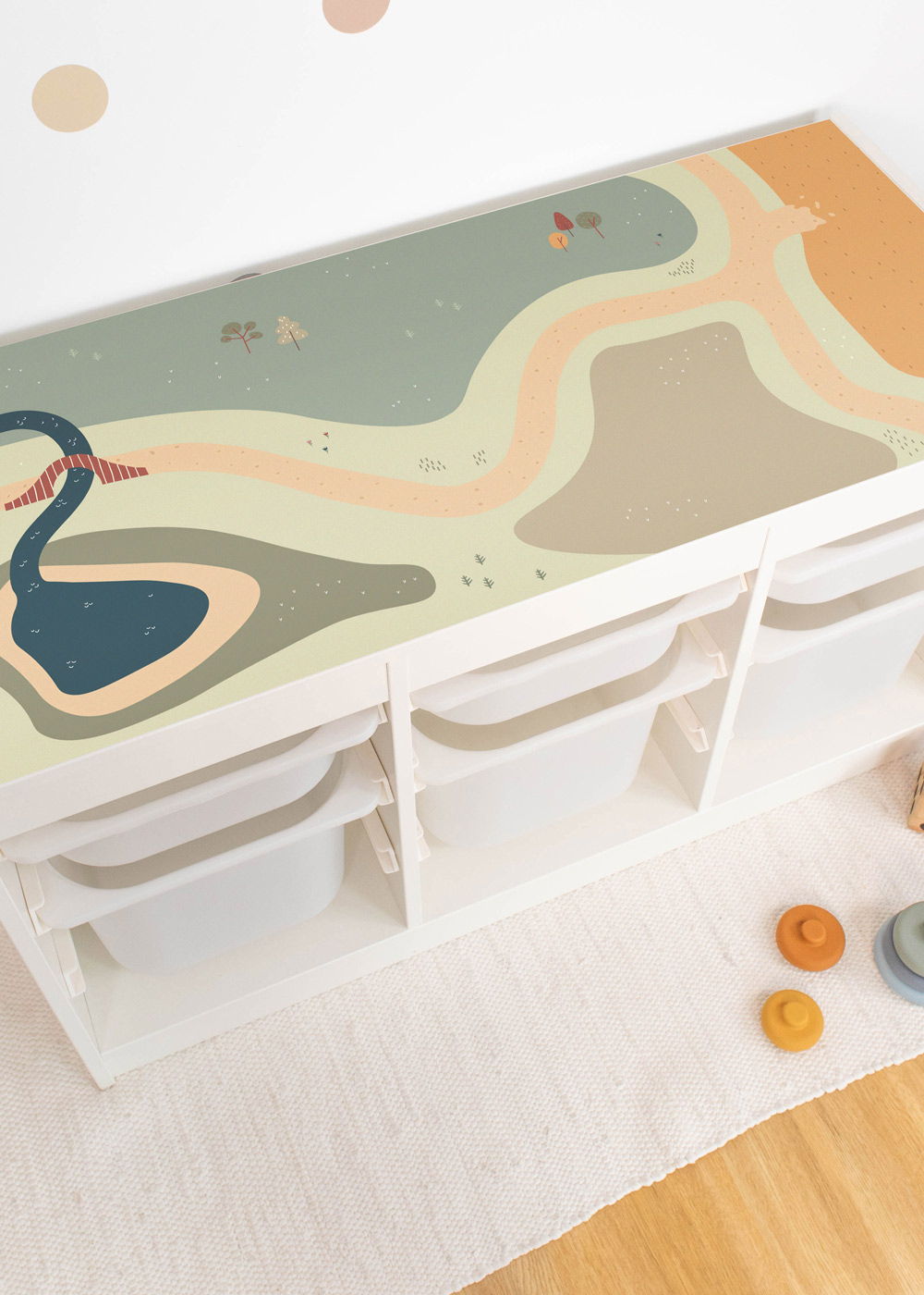 Klebefolie für Ikea Trofast Kinderzimmer Regal mit Wiese-Motiv Klebefolie für Ikea Trofast Kinderzimmer Regal mit Wiese-Motiv
