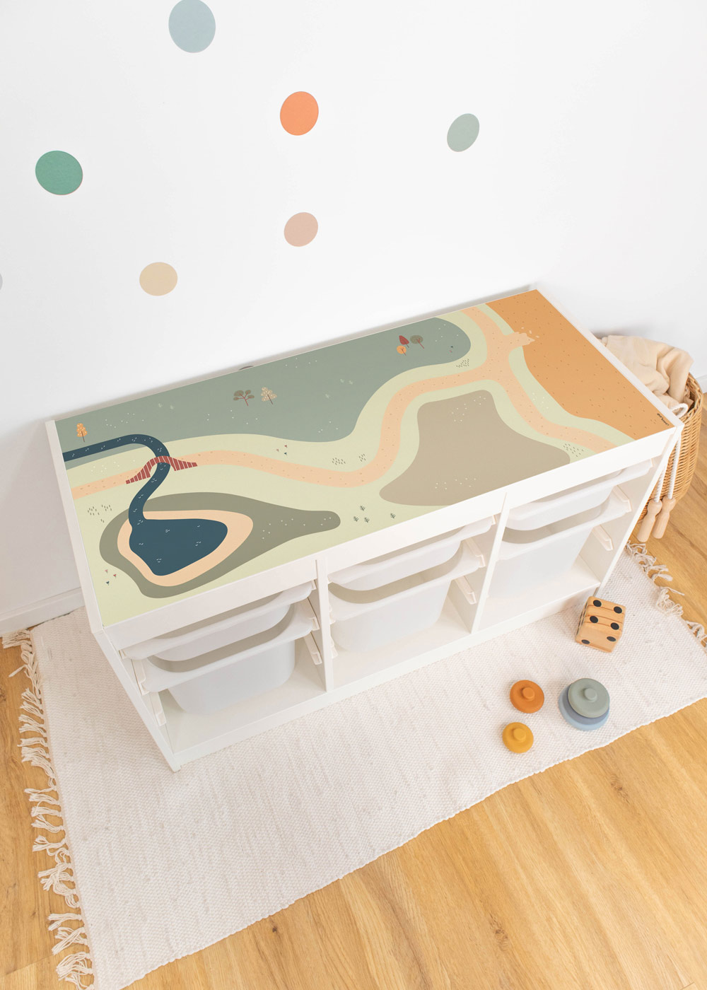 Klebefolie für Ikea Trofast Kinderzimmer Regal mit Wiese-Motiv Klebefolie für Ikea Trofast Kinderzimmer Regal mit Wiese-Motiv