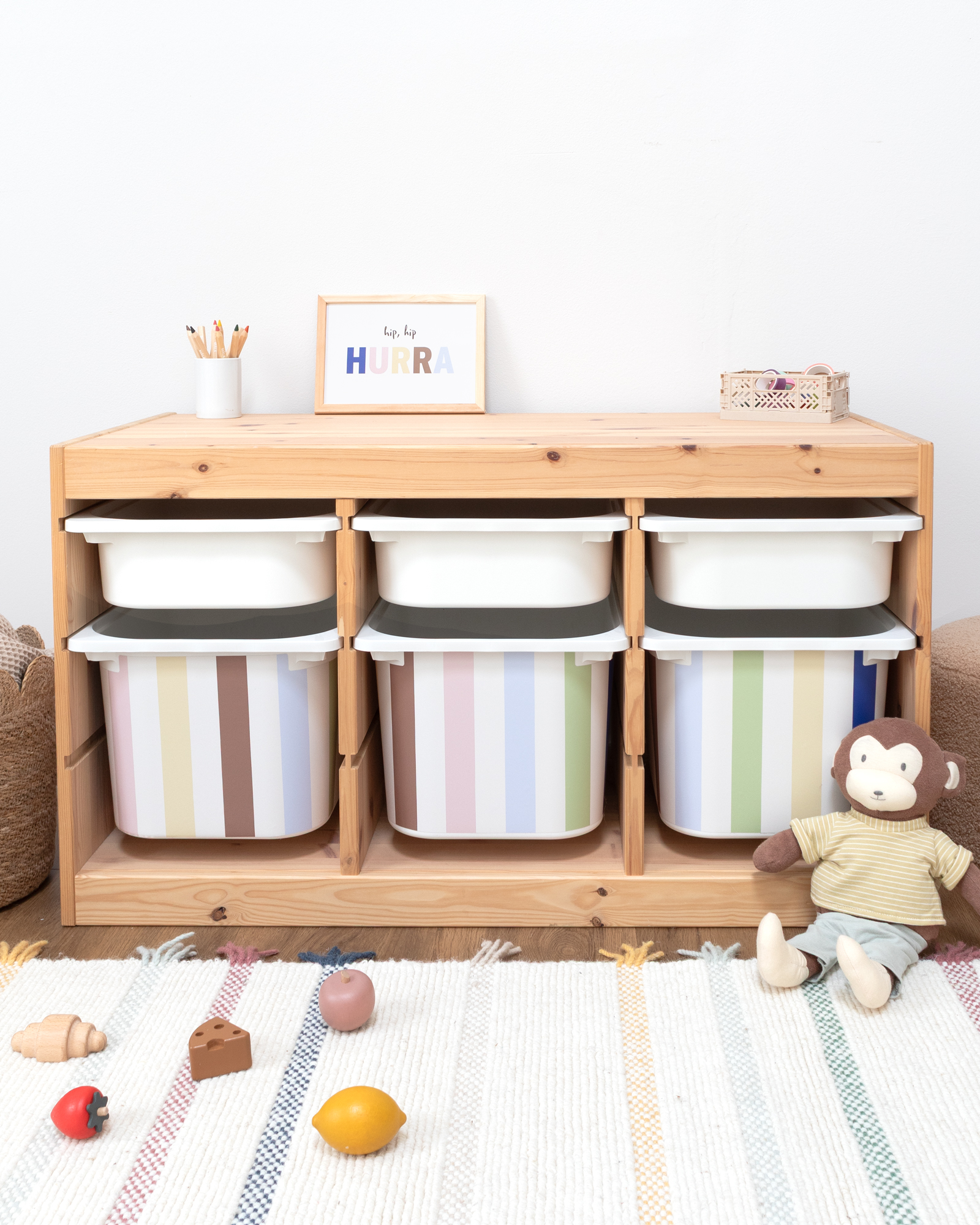 klebefolie ikea trofast box mittel kopfseite vichy streifig bunt 3er Set 1