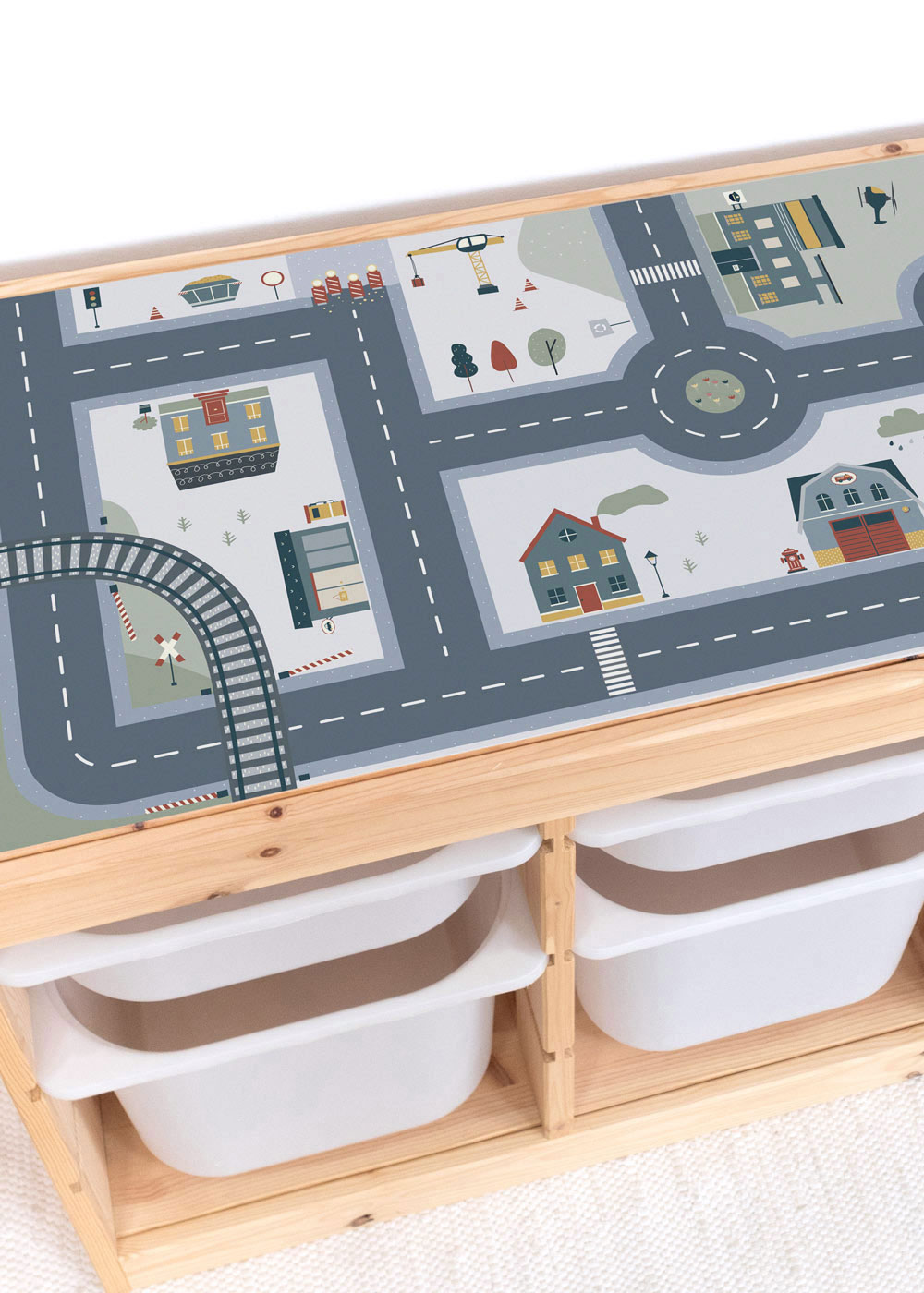 Ikea Trofast Regal mit Klebefolie mit Spielstraße Motiv von Limmaland verschönern Ikea Trofast Regal mit Klebefolie mit Spielstraße Motiv von Limmaland verschönern