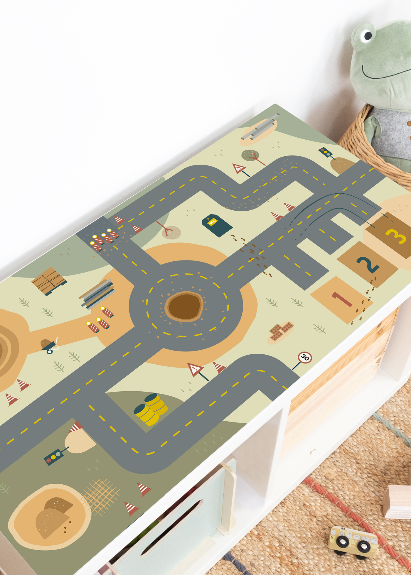 Miniatur Baustellenmotiv für IKEA Spieltisch Spieltisch Klebefolie mit Spielstraße für das Kinderzimmer