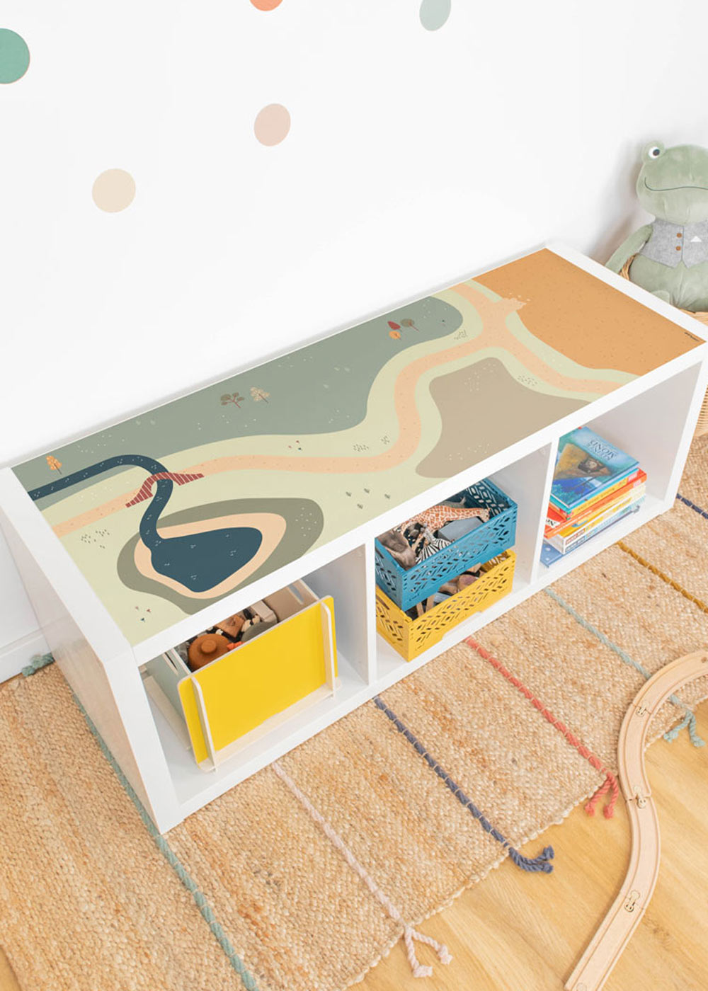 Klebefolie für Ikea Kallax Kinderzimmer Regal mit Wiese-Motiv Klebefolie für Ikea Kallax Kinderzimmer Regal mit Wiese-Motiv
