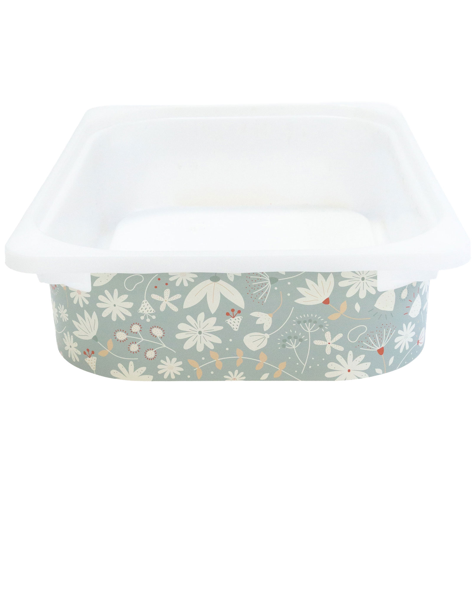 Aufbewahrungsbox, Kunststoff, Blumendekor, Grau, Weißer Rand