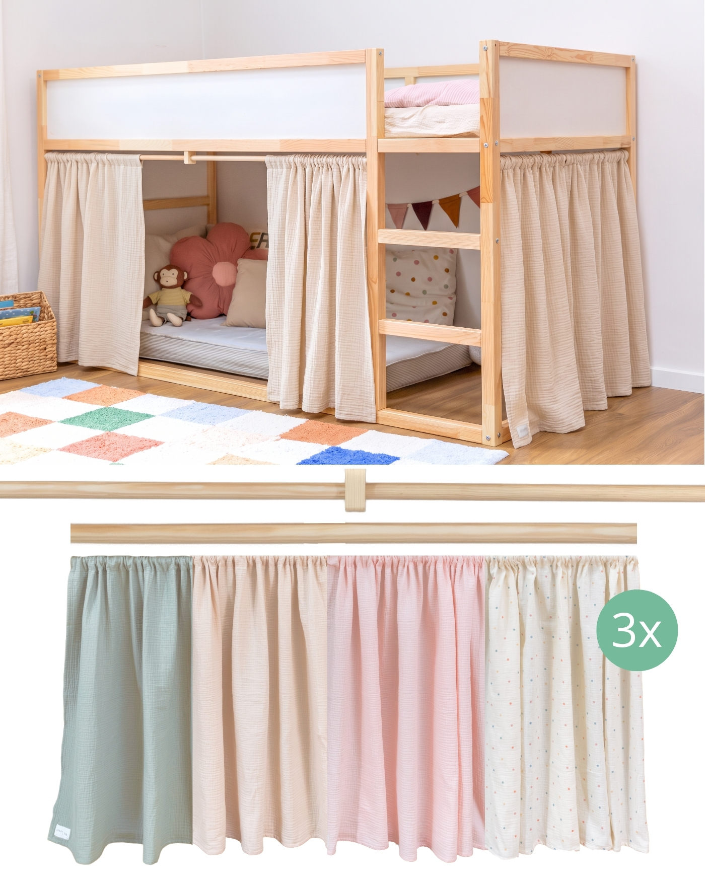 Etagenbett, Vorhänge, Kinderzimmer, weiches Gewebe, bunte Vorhang-Set