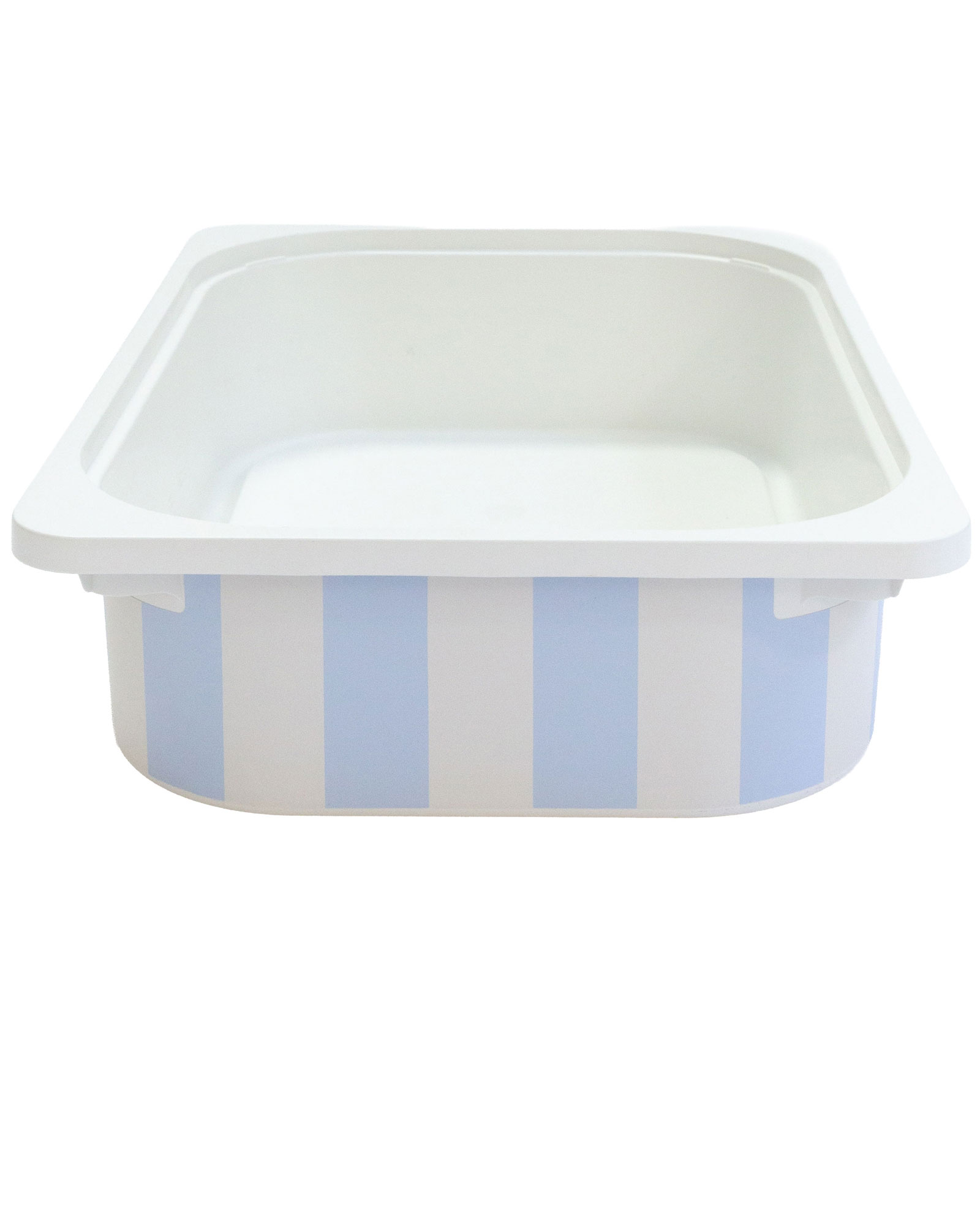 Brotbox, Lunchbox, Kastenform, Blau-Weiß gestreift, Kantenschutz, Becherform