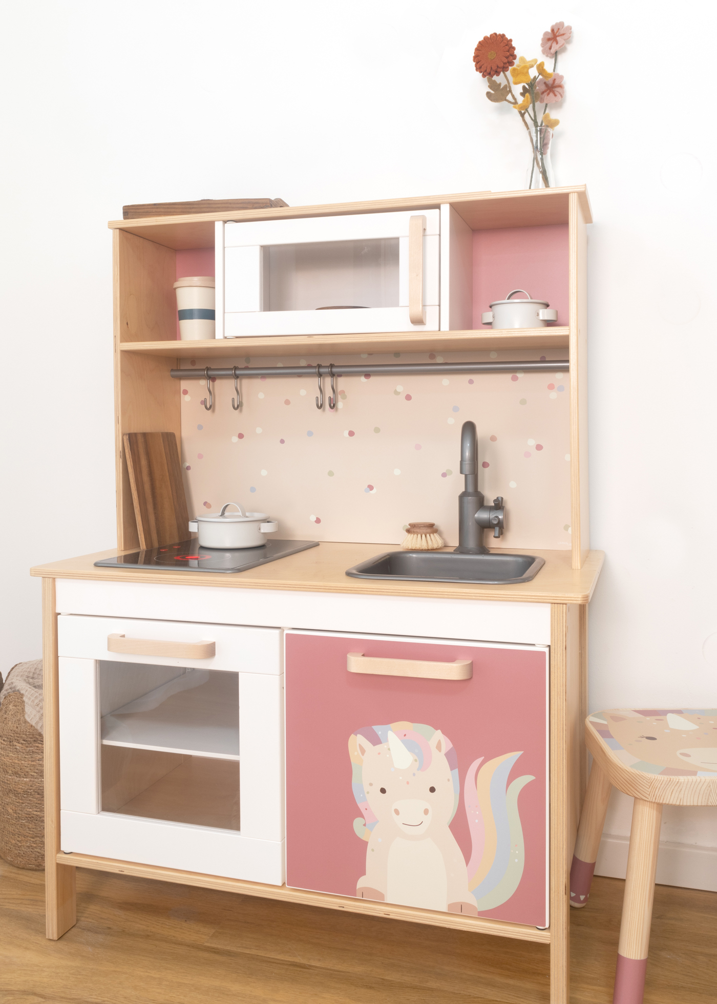 Flexible und moderne Folie für IKEA Duktig mit niedlichem Einhorn Dekorative Folie mit Einhorn Motiv ideal für kreative Ideen.