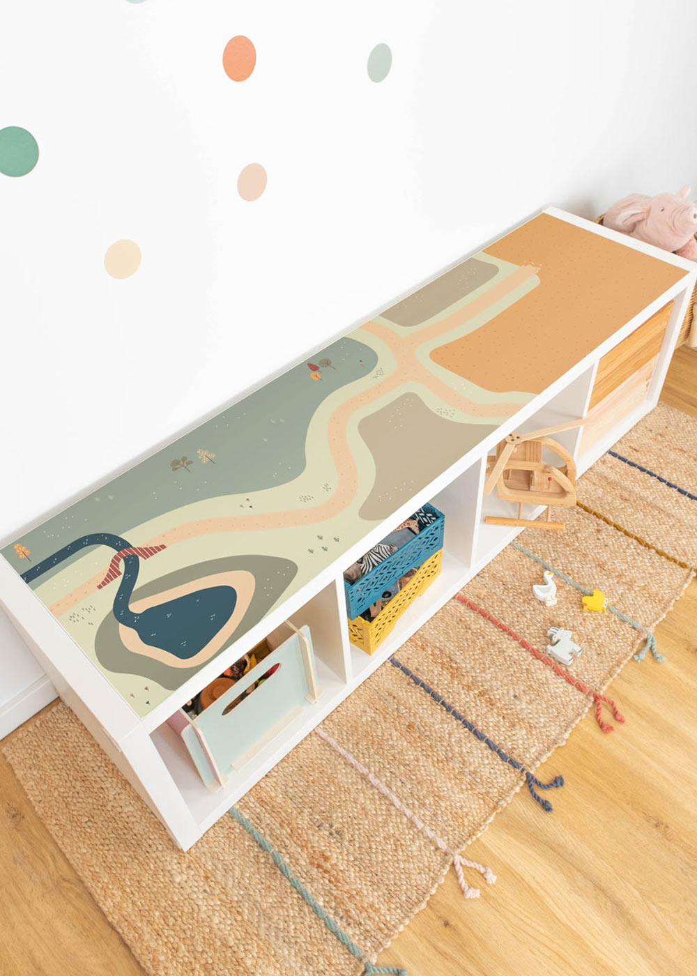 Klebefolie für Ikea Kallax Kinderzimmer Regal mit Wiese-Motiv Klebefolie für Ikea Kallax Kinderzimmer Regal mit Wiese-Motiv