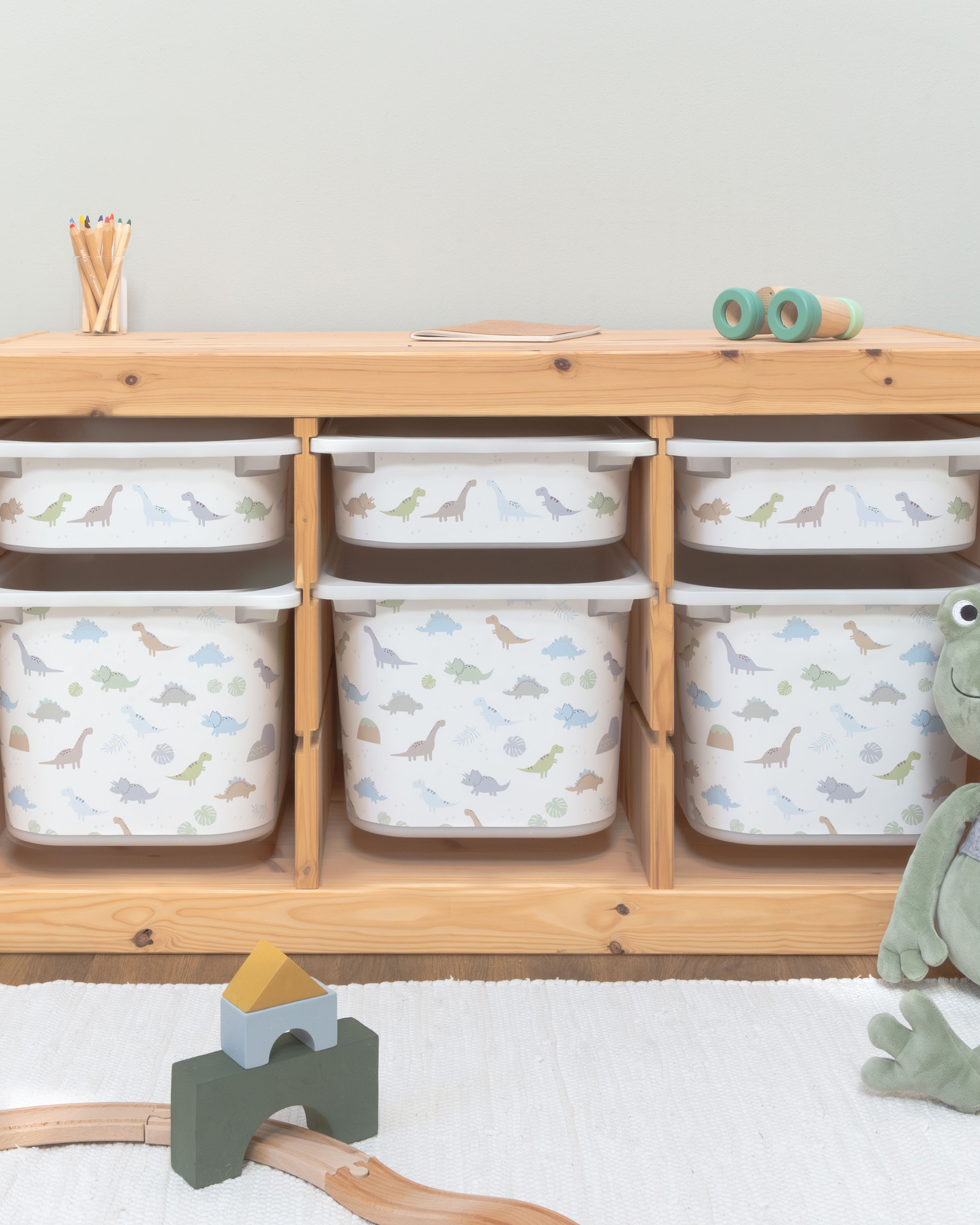 Aufbewahrungsboxen, Kunststoff, Dinosauriermotiv, Weiß, Kinderzimmer