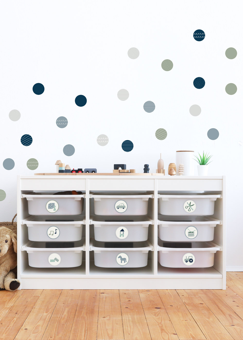 stickerset wall furniture polka dots nordic blue eucalyptus 1