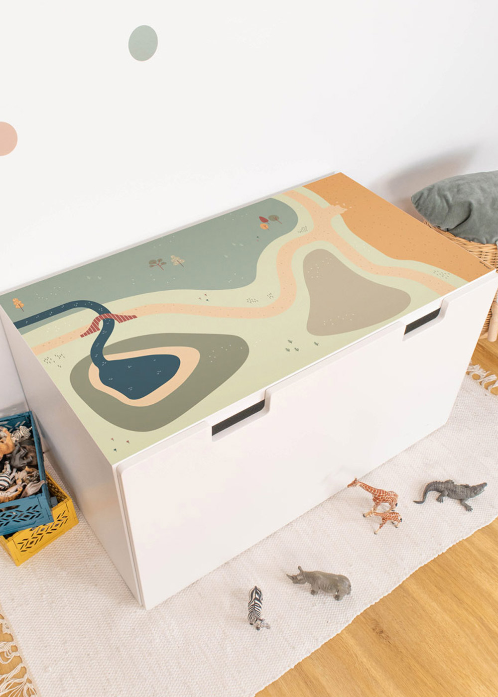 Klebefolie für Ikea Stuva Kinderzimmer Regal mit Wiese-Motiv
