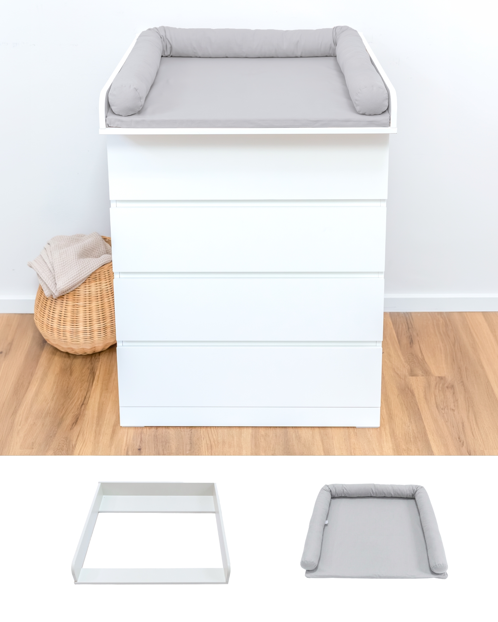 Changing table topper Basic set for IKEA MALM 80 cm, white, with Changing pad