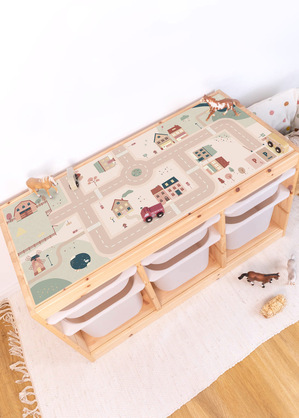Ikea Trofast Regal mit Klebefolie mit Spielstraße Motiv von Limmaland verschönern Ikea Trofast Regal mit Klebefolie mit Spielstraße Motiv von Limmaland verschönern