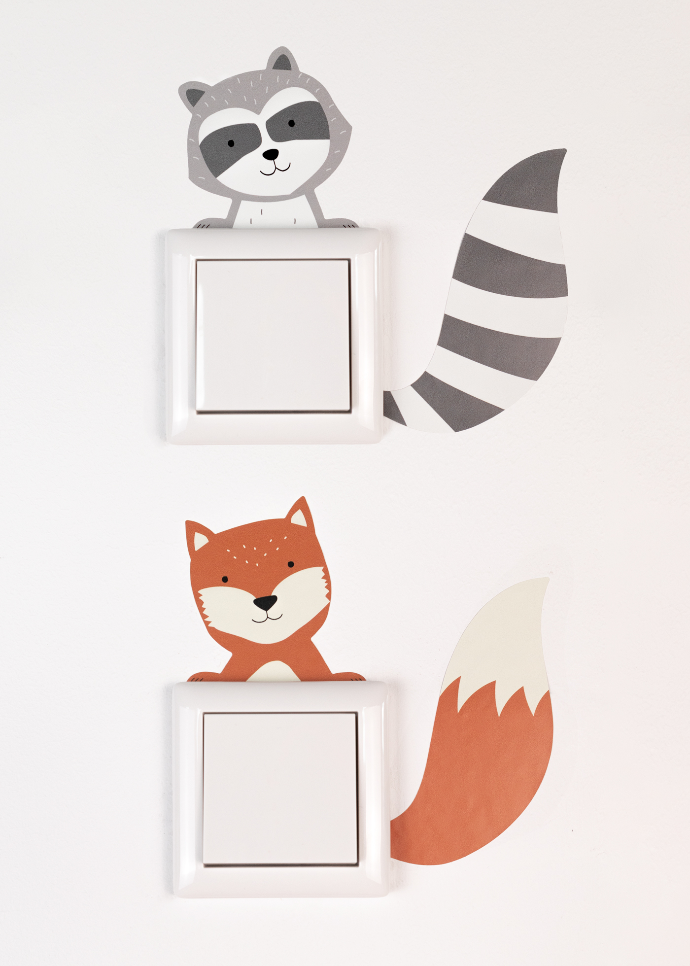 Lichtschalter Sticker mit Tiermotiv Fuchs und Waschbär Lichtschalter Sticker mit Tiermotiv Fuchs und Waschbär