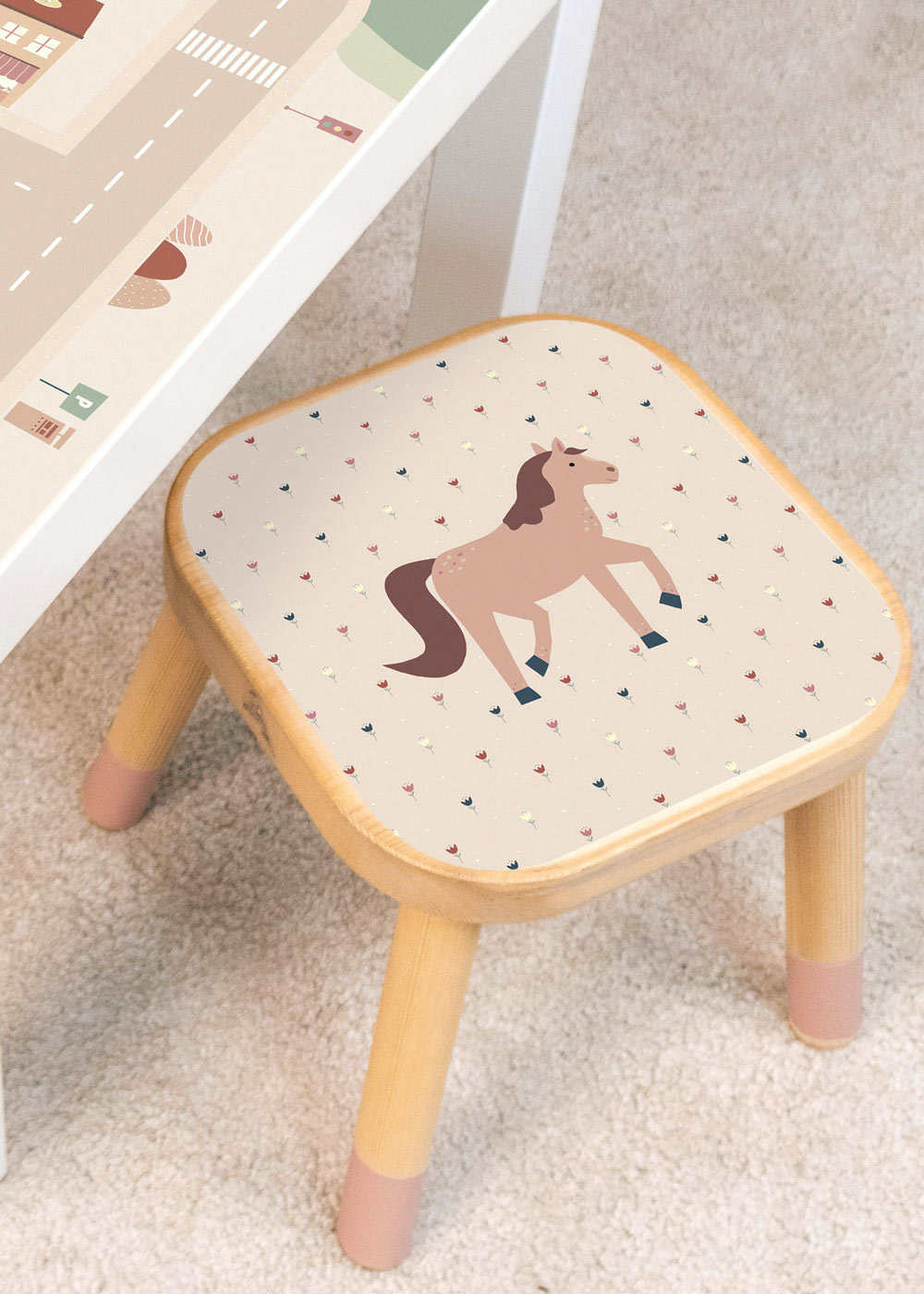 Pferd Klebefolie für Ikea Flisat Kinderhocker personalisierbar Pferd Klebefolie für Ikea Flisat Kinderhocker personalisierbar