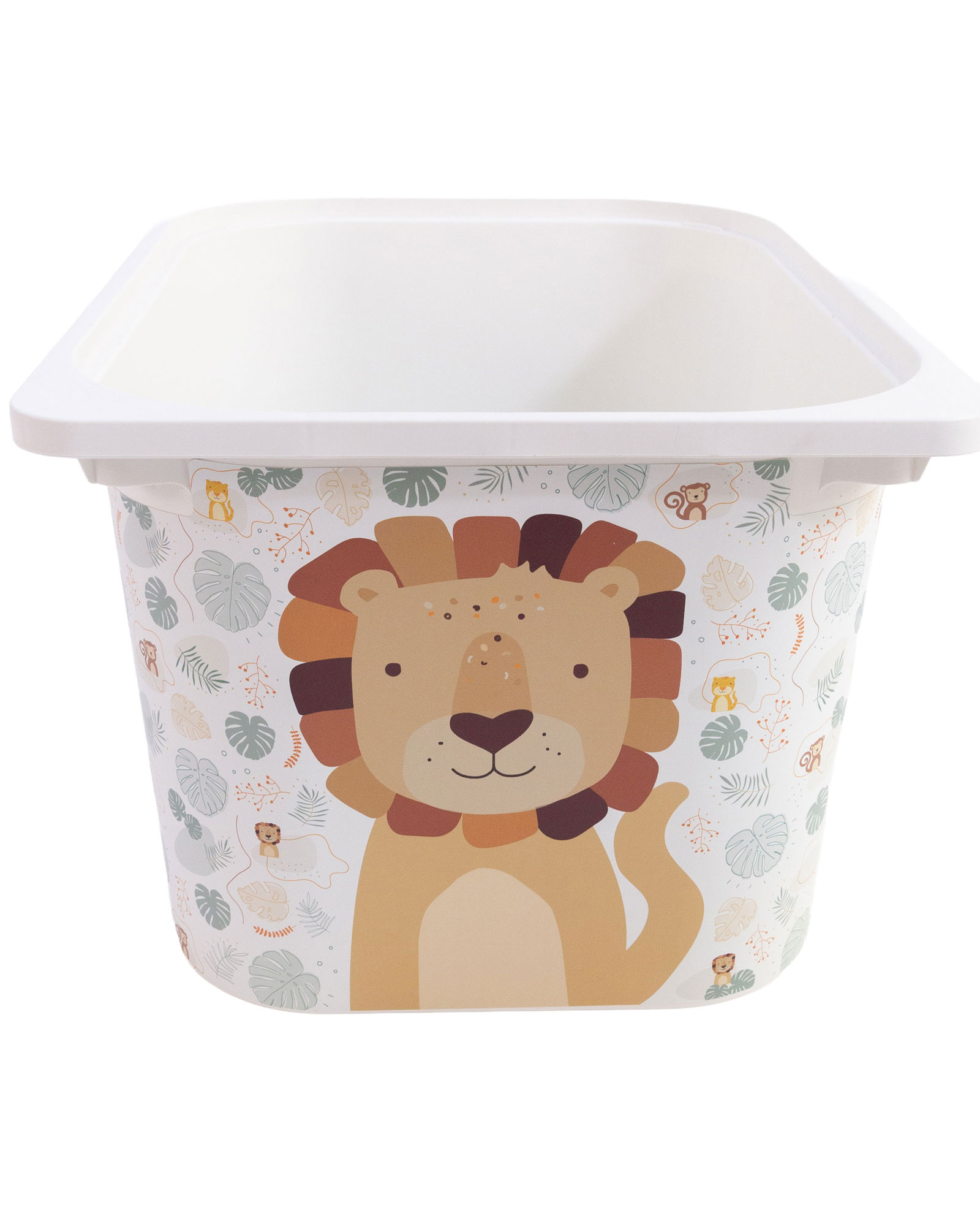 Aufbewahrungsbox, Kunststoff, Löwenmotiv, Tierprint, Weiß