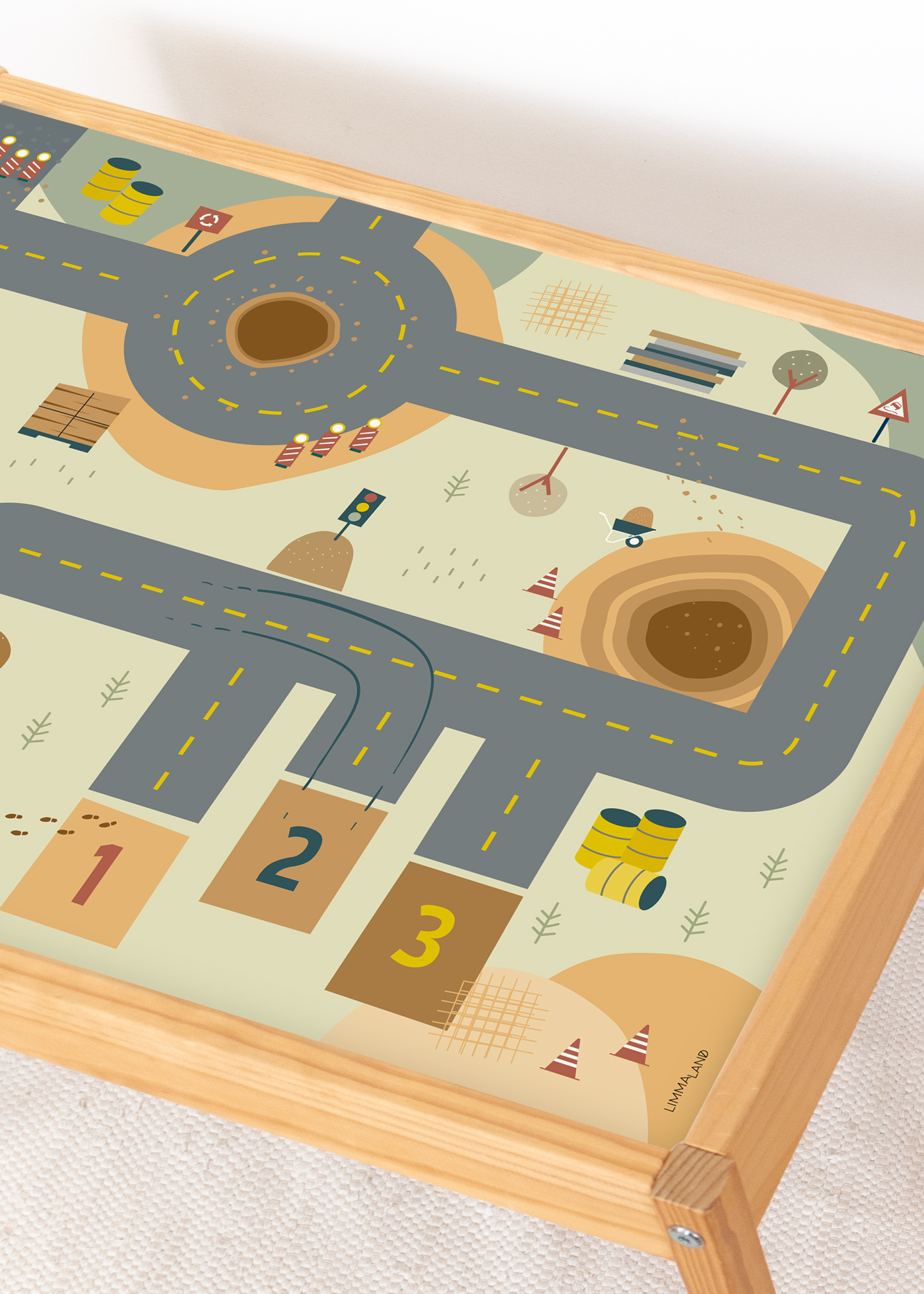 Spieltisch mit moderner Baustellenmotiv Folie IKEA Spieltisch mit Spielstraße bekleben