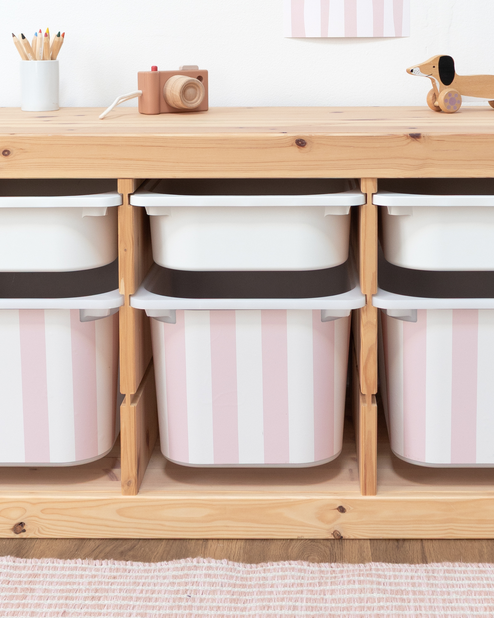 klebefolie ikea trofast box mittel kopfseite vichy streifig marshmallow 3er Set 3