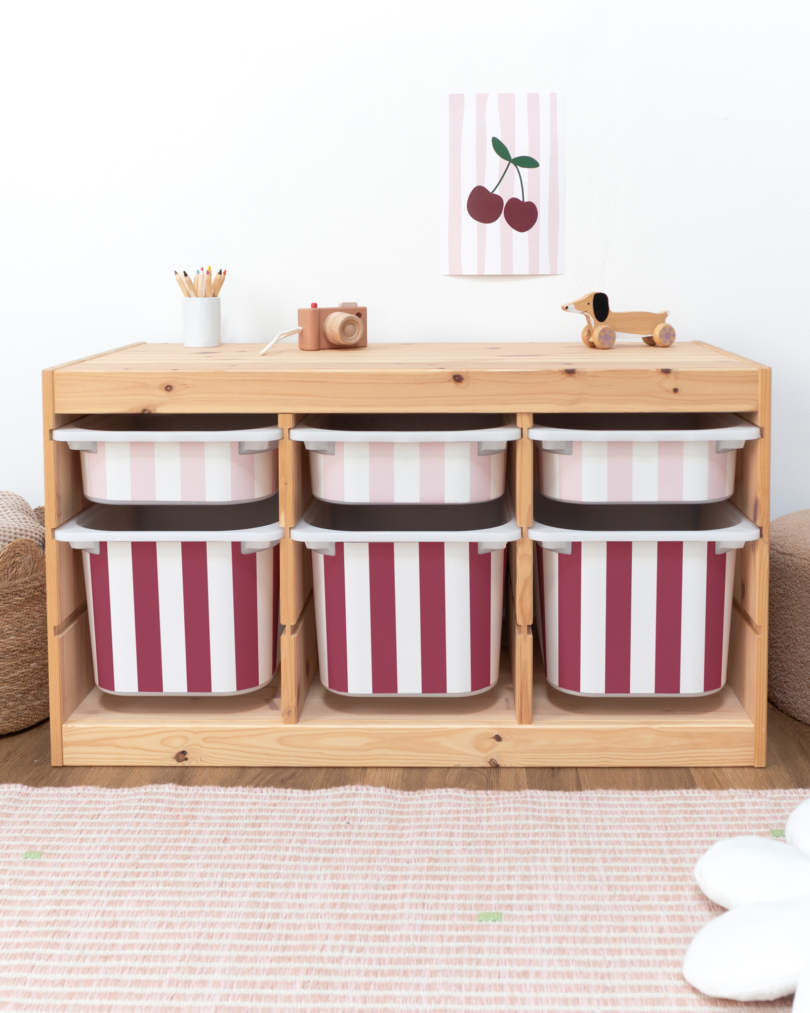 klebefolie ikea trofast box mittel kopfseite vichy streifig beerig 3er Set 2