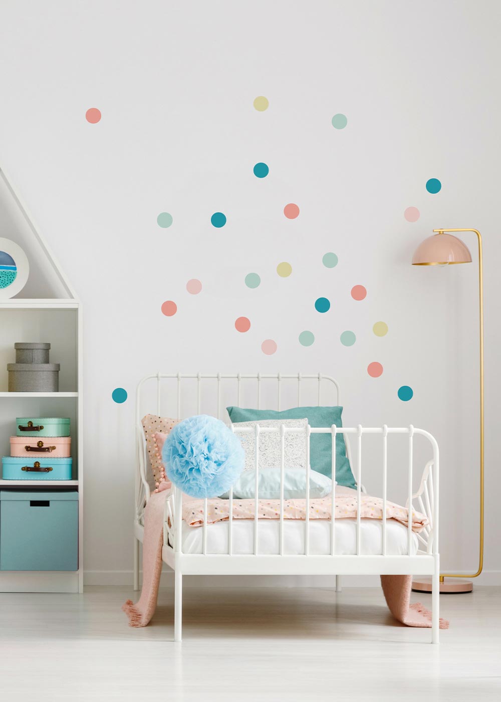 Stickerset Polka dots Pastell Beispiel Kinderzimmerbett
