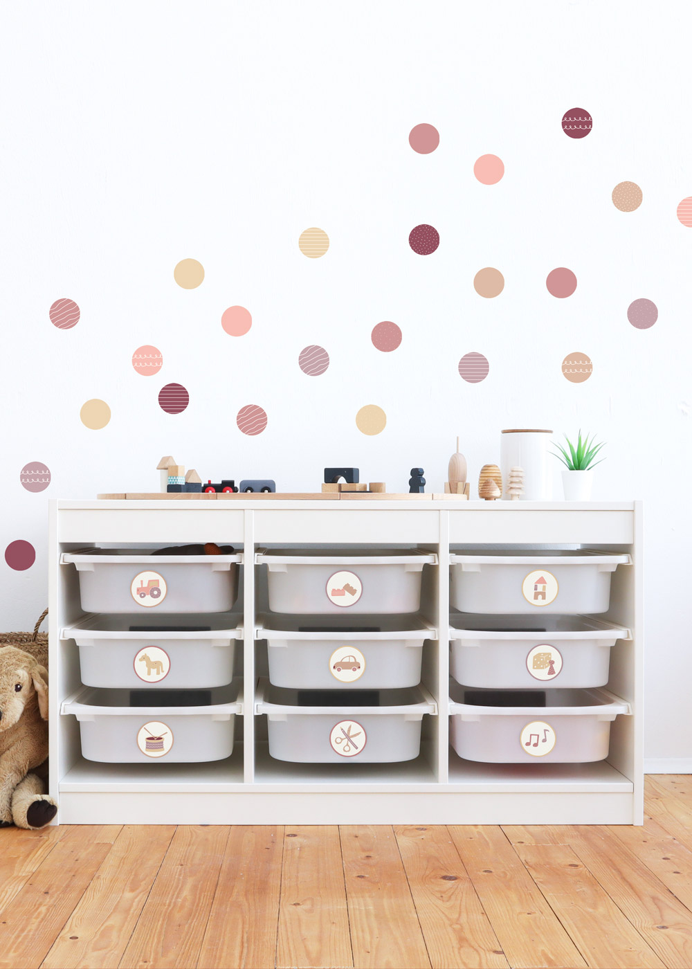 sticker set wall furniture polka dots rosewood toffee 2