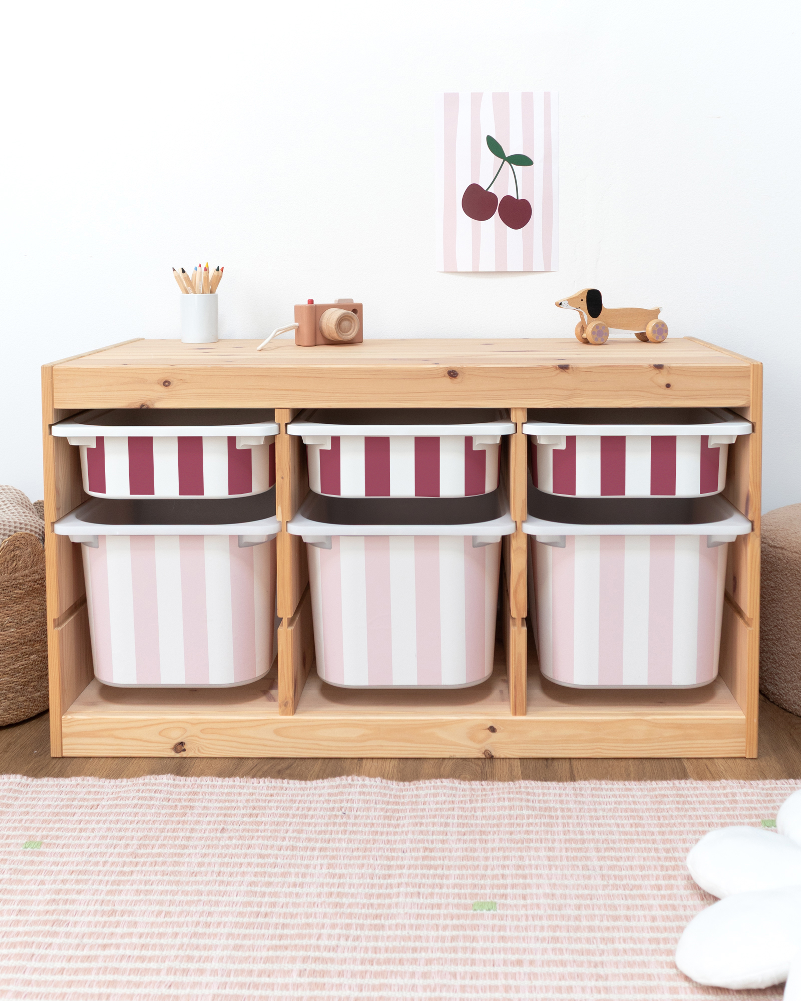 klebefolie ikea trofast box klein kopfseite vichy streifig beerig 3er Set 2