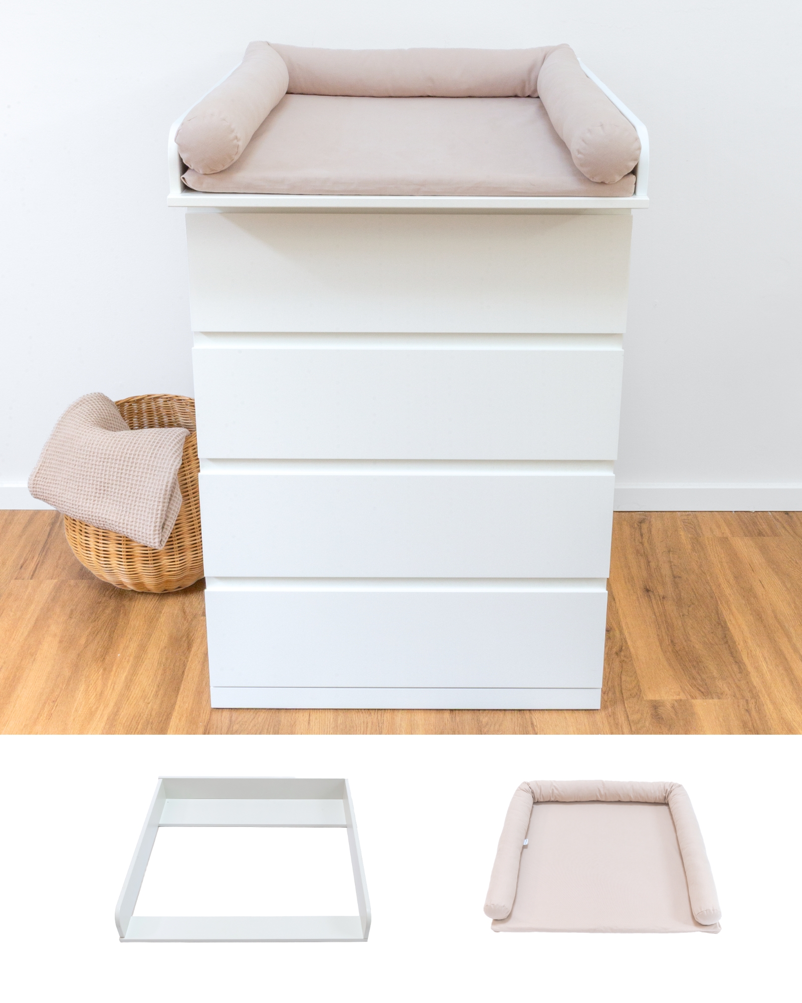 kommode, weiß, Holzoptik, auflage, korb
