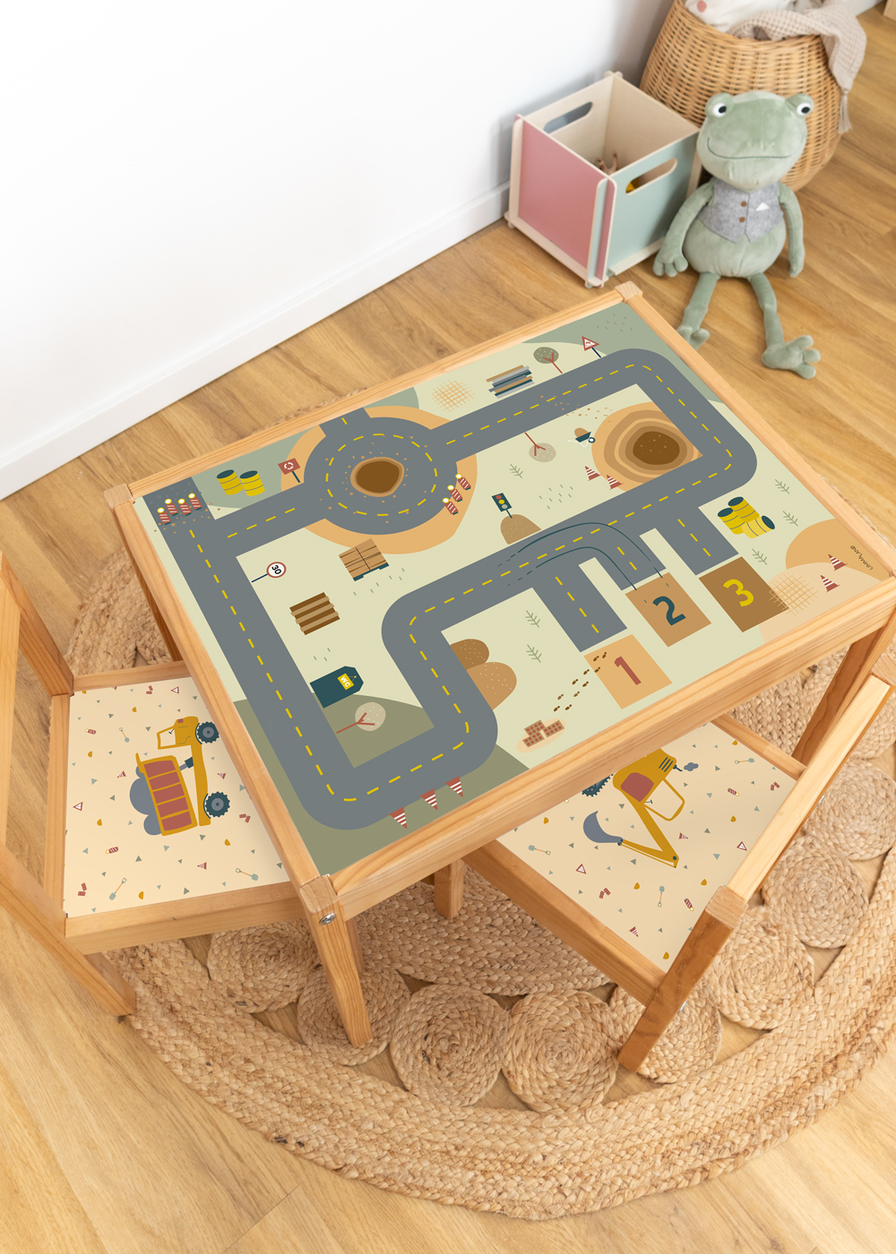 IKEA Spieltisch Folie für Kinderzimmer Modernes Baustellenmotiv für IKEA Spieltisch verwenden