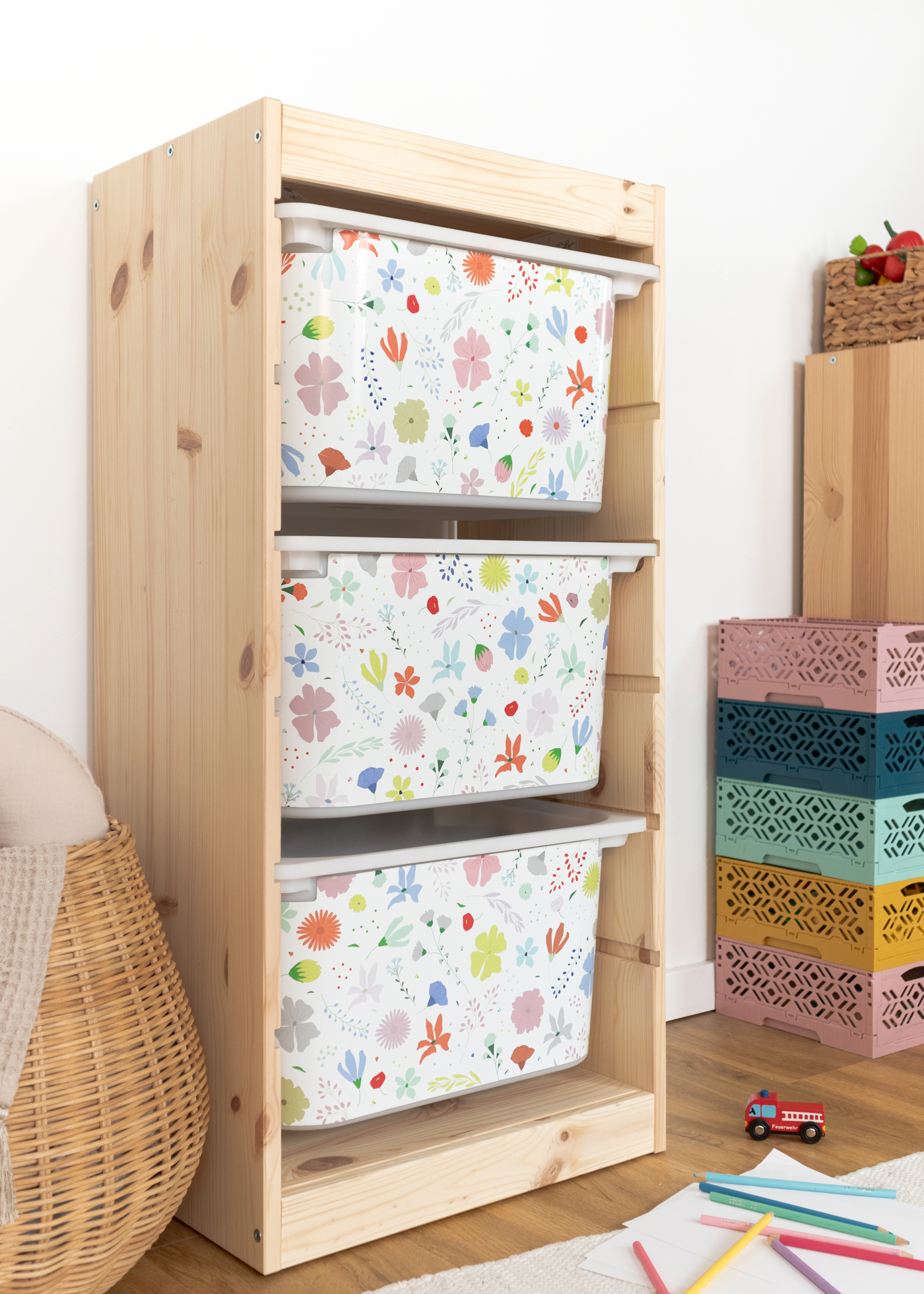 stickerset ikea trofast box mittel laengsseite blumig bunt 3er set 3 stickerset ikea trofast box mittel laengsseite blumig bunt 3er set