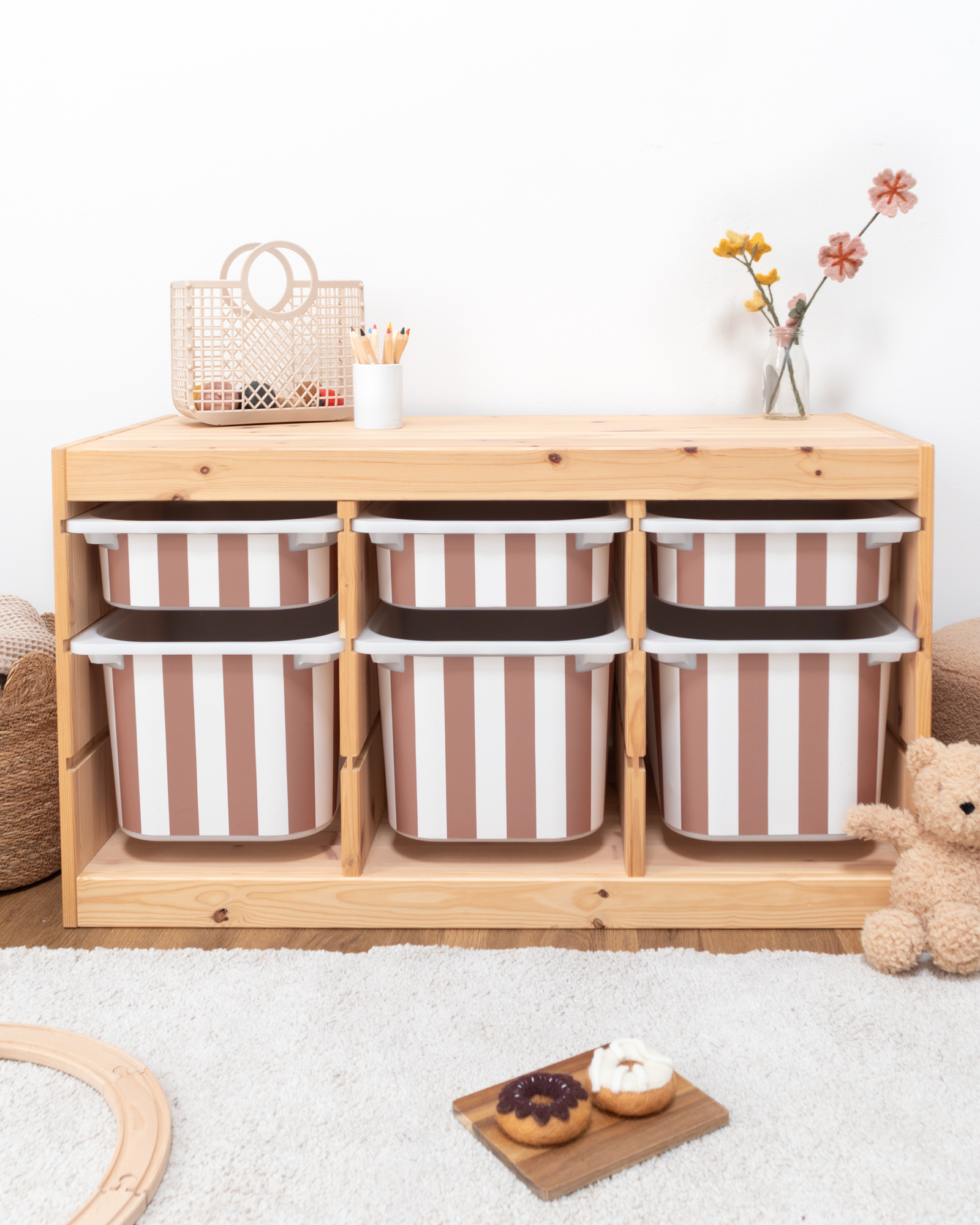 klebefolie ikea trofast box mittel kopfseite vichy streifig kakao 0