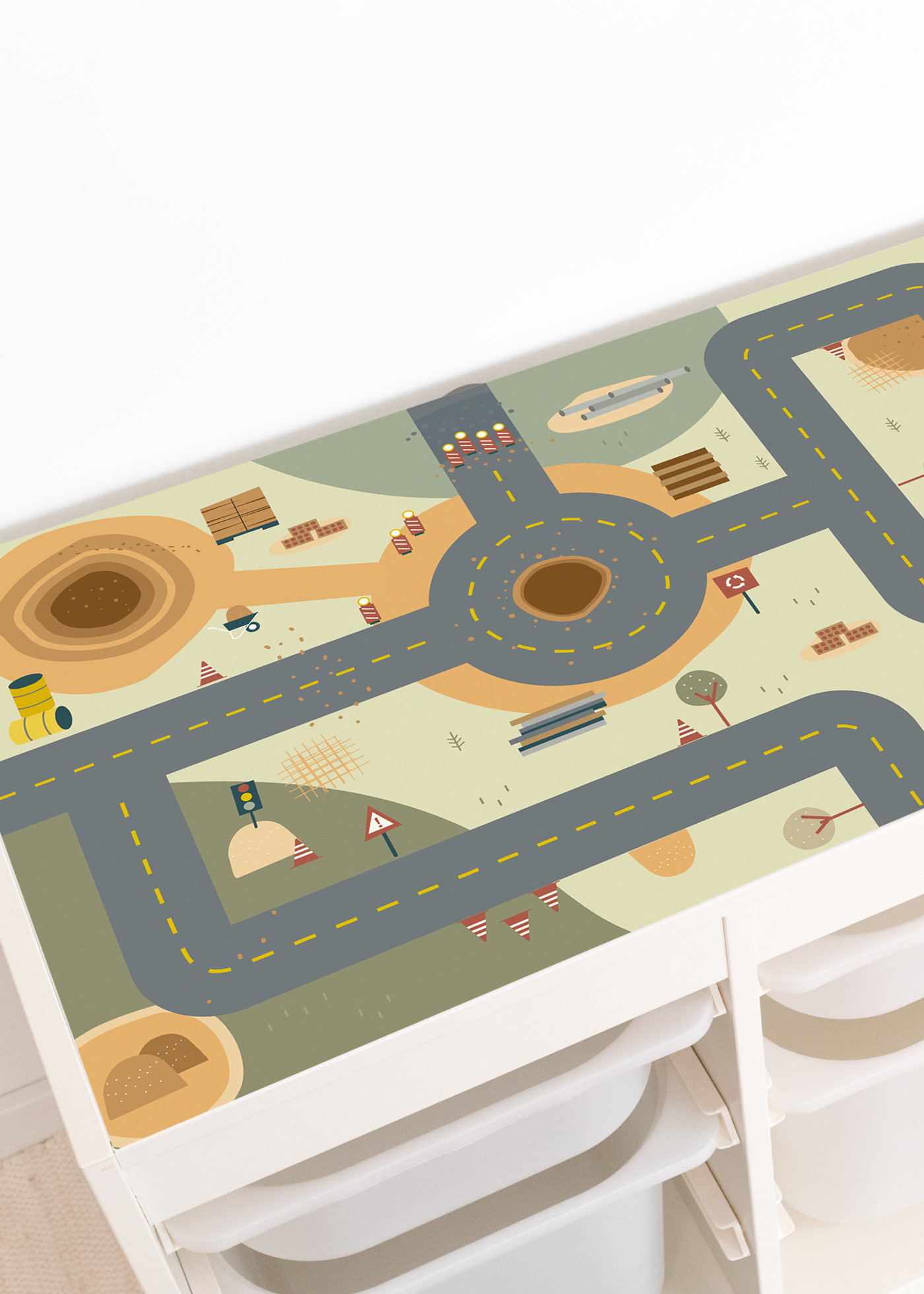 Spielstraße Klebefolie für das Kinderzimmer Selbstklebende Baustellenmotiv Folie für IKEA Spieltisch verwenden