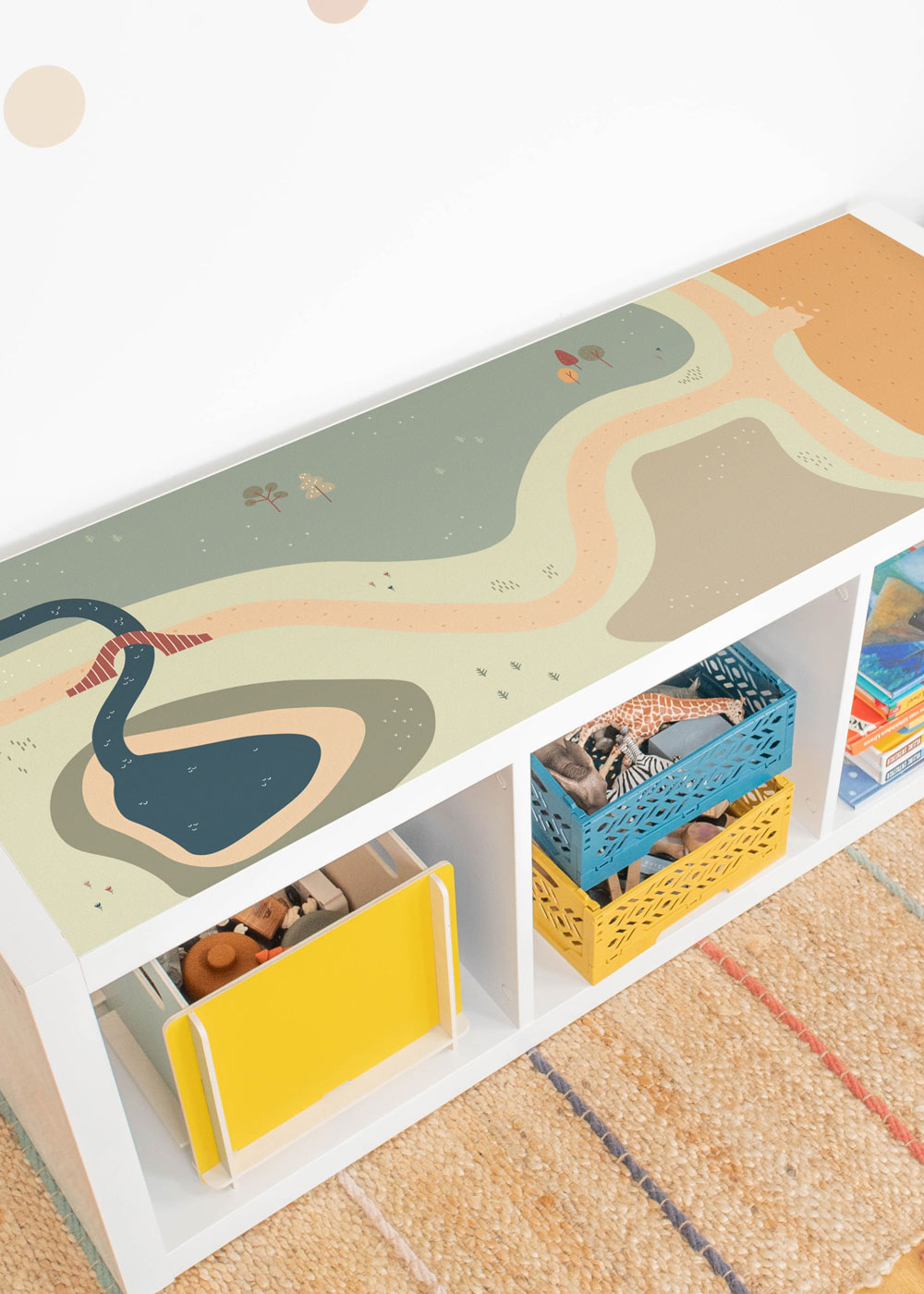 Klebefolie für Ikea Kallax Kinderzimmer Regal mit Wiese-Motiv Klebefolie für Ikea Kallax Kinderzimmer Regal mit Wiese-Motiv