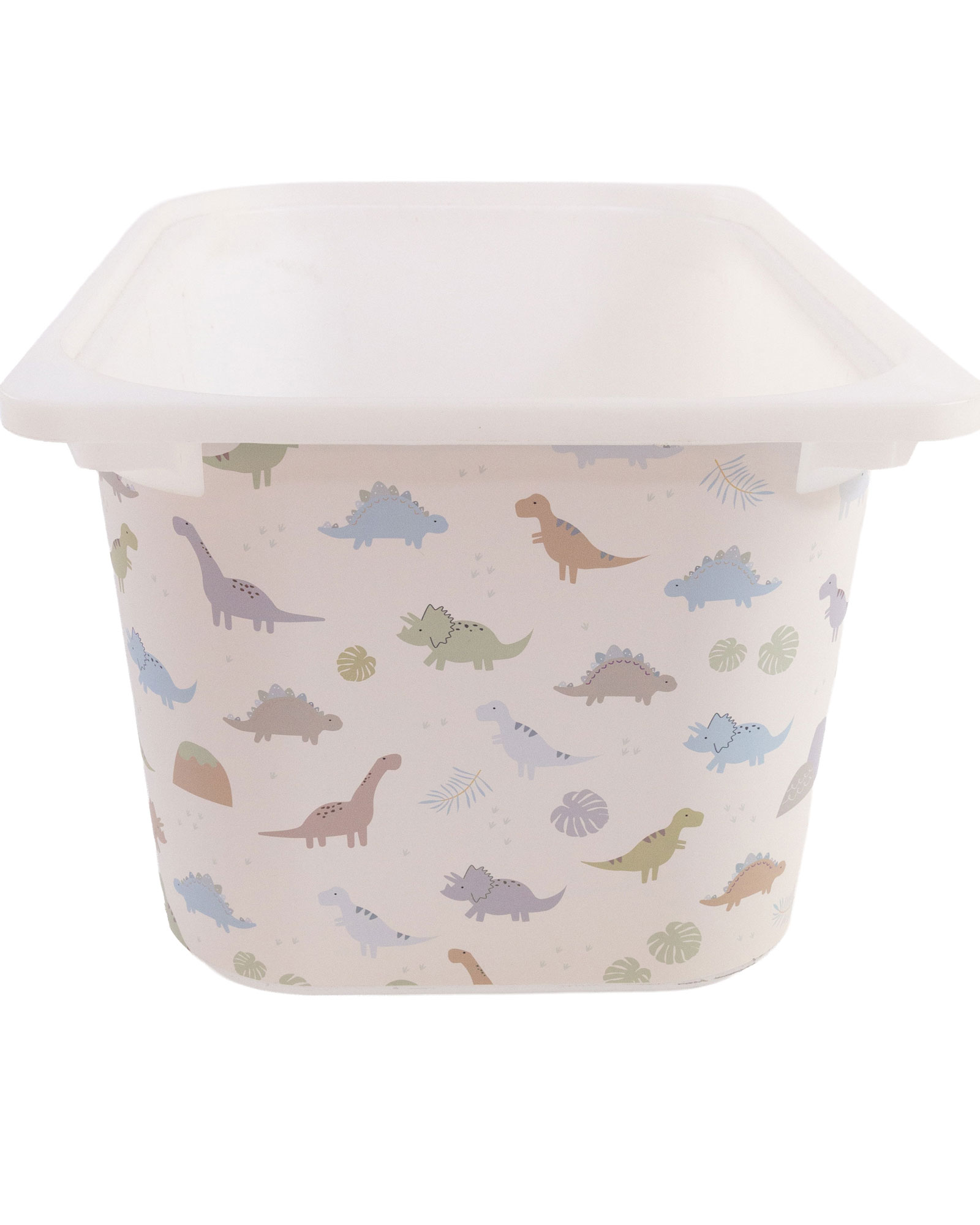 Aufbewahrungsbox, Kunststoff, Dinosauriermotiv, Pastellfarben, Weißer Deckel
