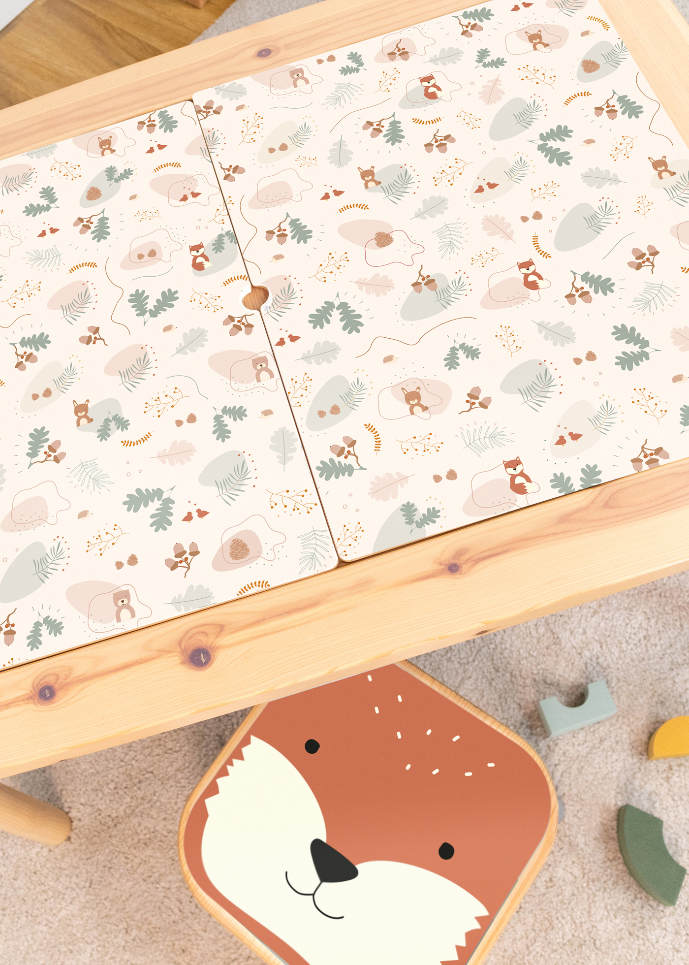 klebefolie ikea flisat kindertisch tierig waldig 2
