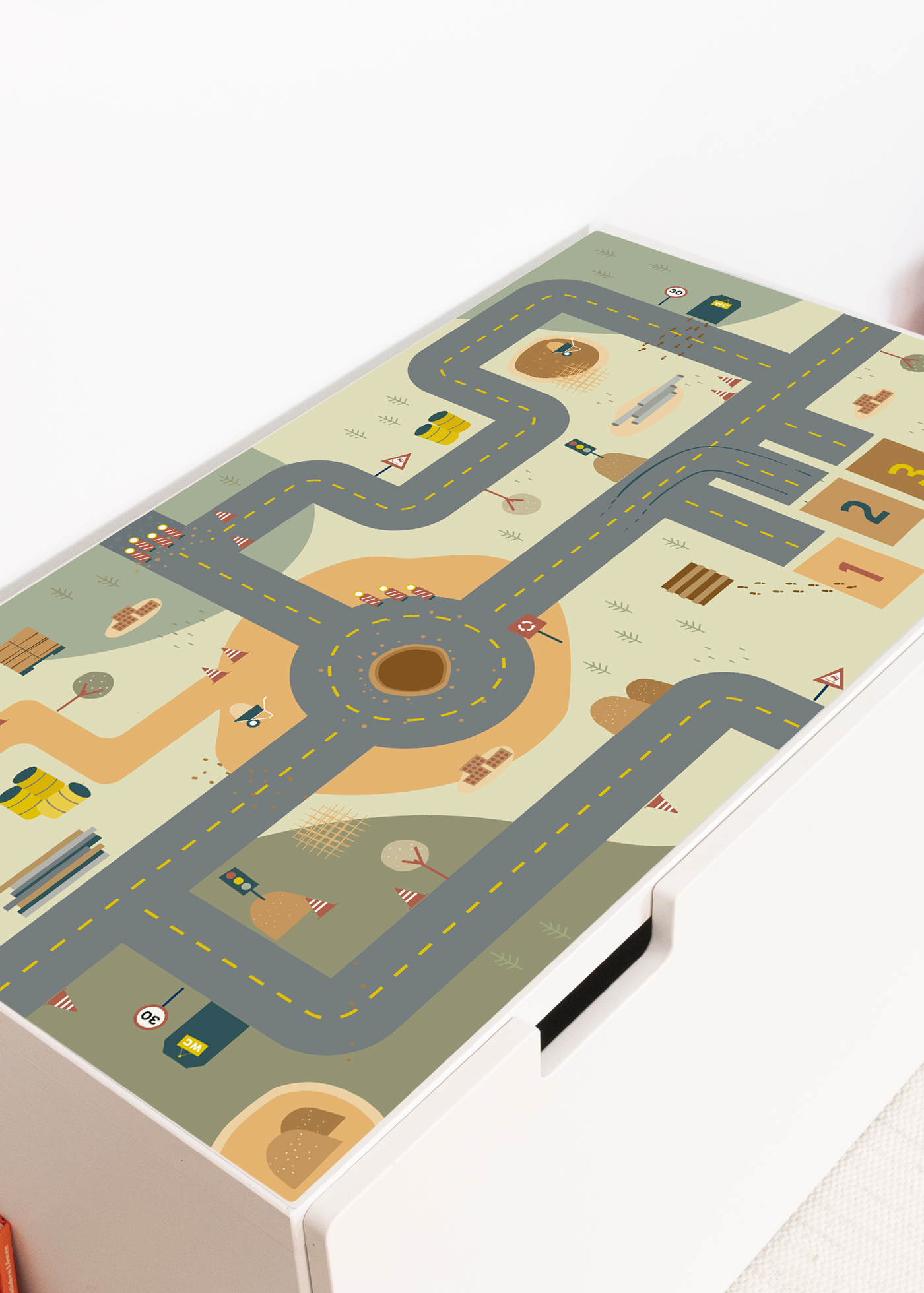 Spieltisch Folie mit Baustellenmotiv bekleben Klebefolie mit Spielstraße für IKEA Spieltisch aufpeppen