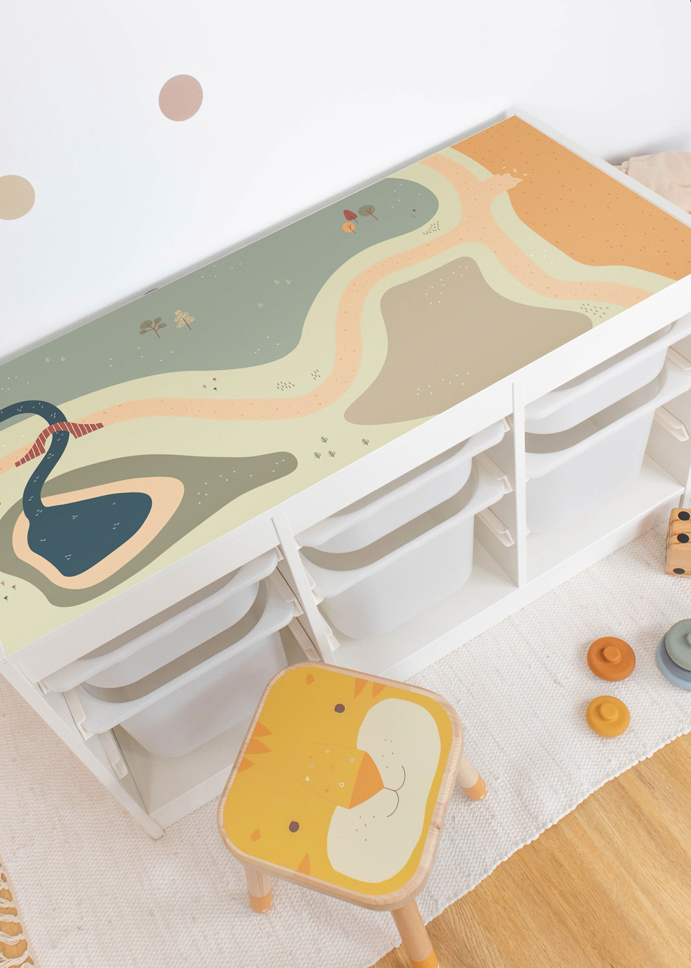 Klebefolie für Ikea Trofast Kinderzimmer Regal mit Wiese-Motiv Klebefolie für Ikea Trofast Kinderzimmer Regal mit Wiese-Motiv