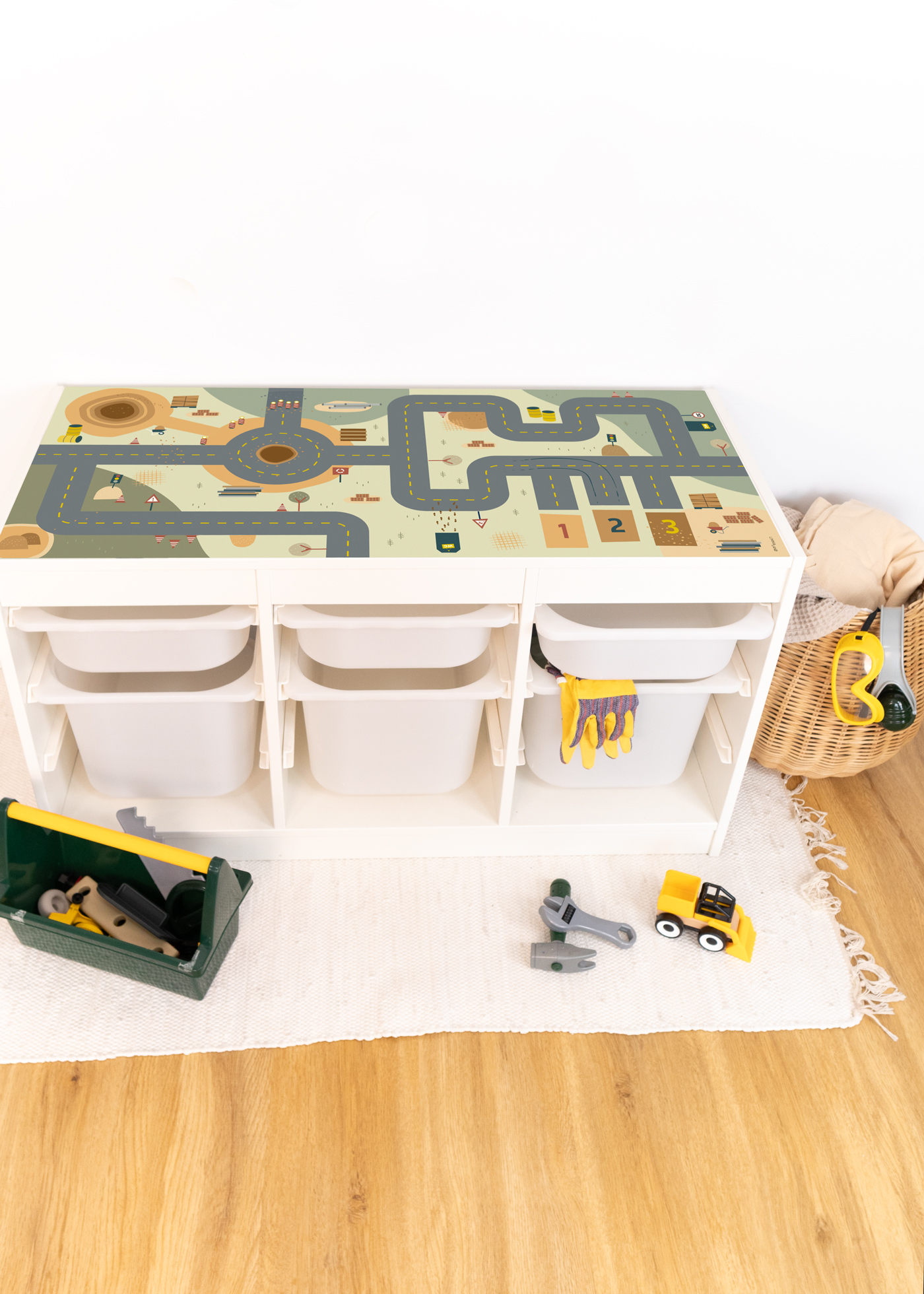 Klebefolie für IKEA Spieltisch mit Spielstraße Spieltisch mit Baustellenmotiv Klebefolie verschönern